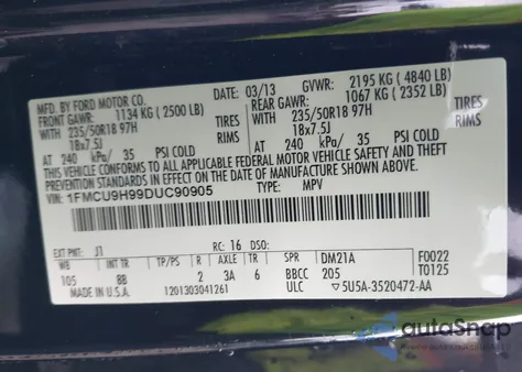 2013 Ford Escape Sel z USA, uszkodzony, nr VIN 1FMCU9H99DUC90905